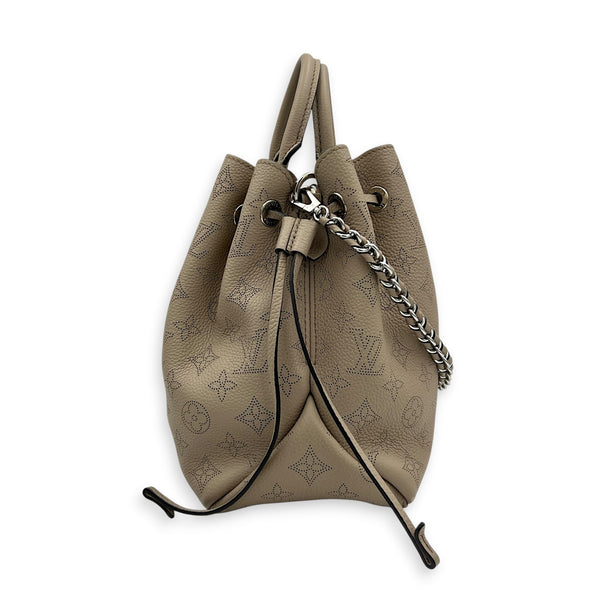Bella Tote Top Handle Bag Beige in Mahina Leather, Silver hardware