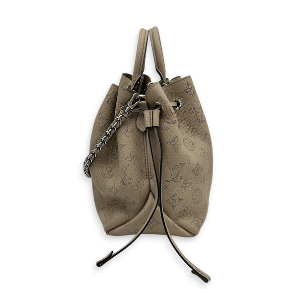 Bella Tote Top Handle Bag Beige in Mahina Leather, Silver hardware