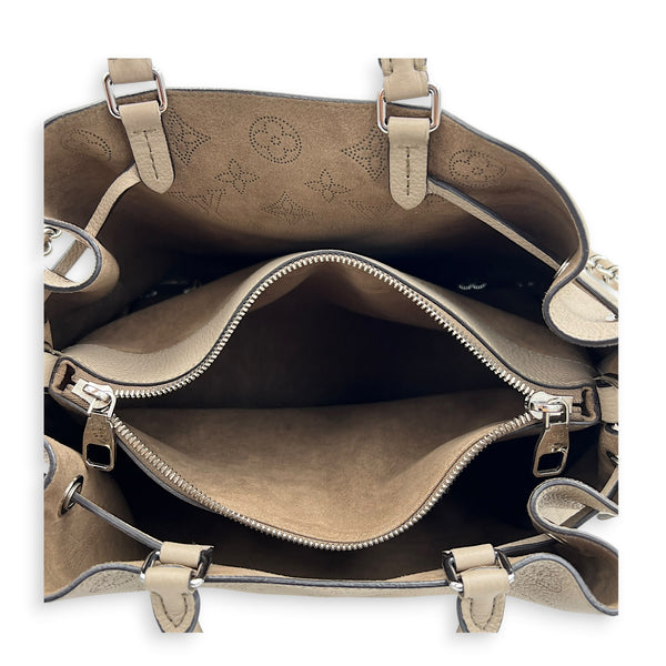 Bella Tote Top Handle Bag Beige in Mahina Leather, Silver hardware