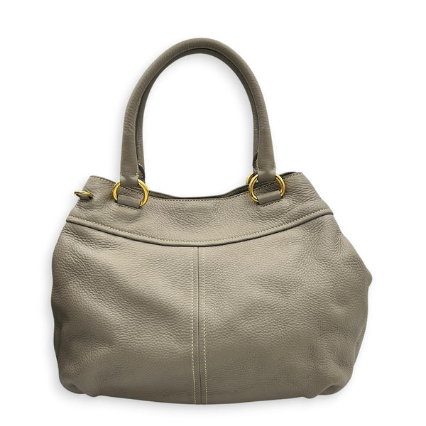 Logo Tote Bag Grey in Calfskin, Gold hardware