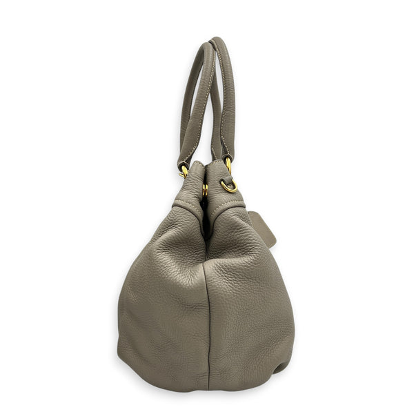 Logo Tote Bag Grey in Calfskin, Gold hardware