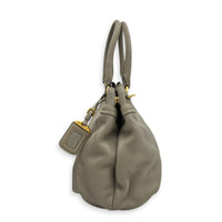 Logo Tote Bag Grey in Calfskin, Gold hardware