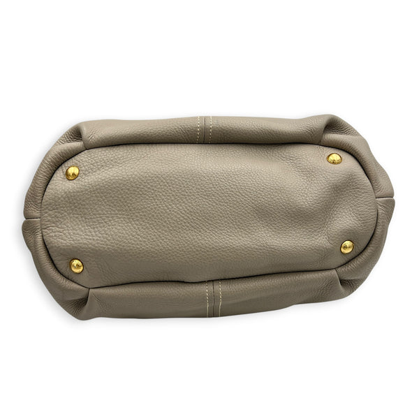 Logo Tote Bag Grey in Calfskin, Gold hardware