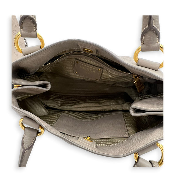 Logo Tote Bag Grey in Calfskin, Gold hardware