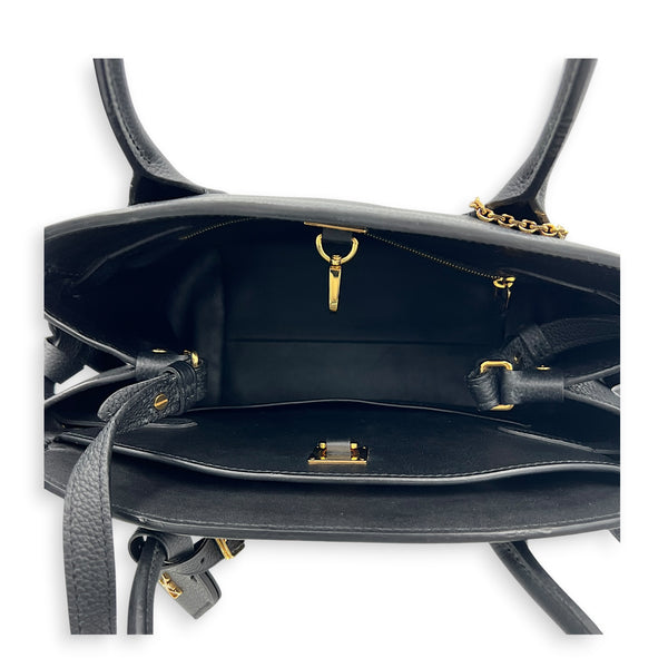 Milla Black Top Handle Bag in Taurillon Leather, Gold hardware