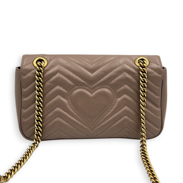 GG Marmont Shoulder Bag Small Dusty Pink / Nude Rose in Calfskin, Antique Brass hardware