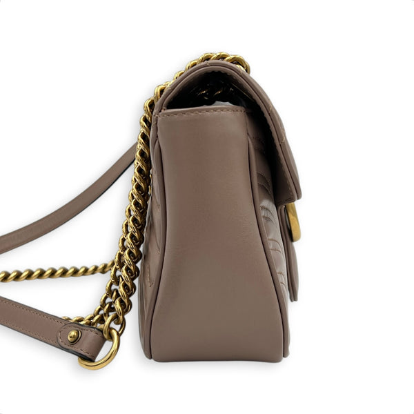 GG Marmont Shoulder Bag Small Dusty Pink / Nude Rose in Calfskin, Antique Brass hardware