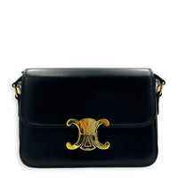 Triomphe Shoulder Bag Teen Black in Box Calfskin, Gold hardware