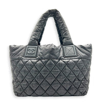 Cocoon Small Black Tote Bag in Nylon, Silver hardware
