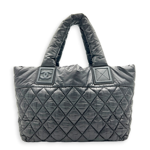 Cocoon Small Black Tote Bag in Nylon, Silver hardware