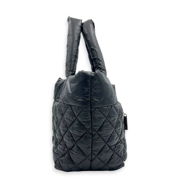 Cocoon Small Black Tote Bag in Nylon, Silver hardware