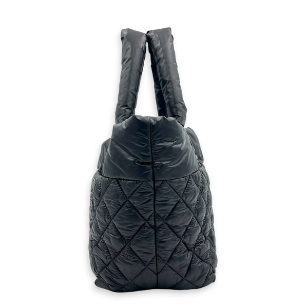 Cocoon Small Black Tote Bag in Nylon, Silver hardware