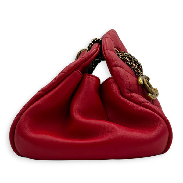 Mademoiselle Bowler Shoulder Bag Red in Lambskin, Antique Brass hardware