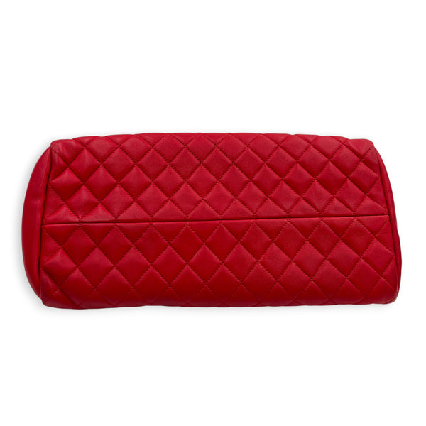 Mademoiselle Bowler Shoulder Bag Red in Lambskin, Antique Brass hardware