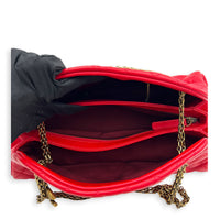 Mademoiselle Bowler Shoulder Bag Red in Lambskin, Antique Brass hardware