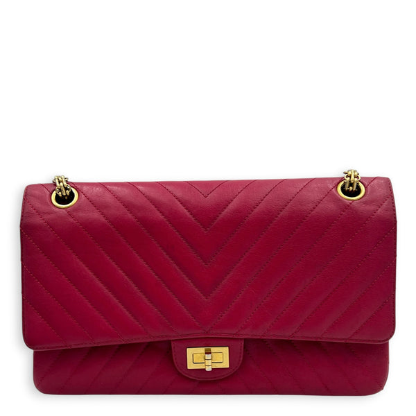 2.55 Shoulder Bag Medium Dark Red / Burgundy in Lambskin, Gold hardware