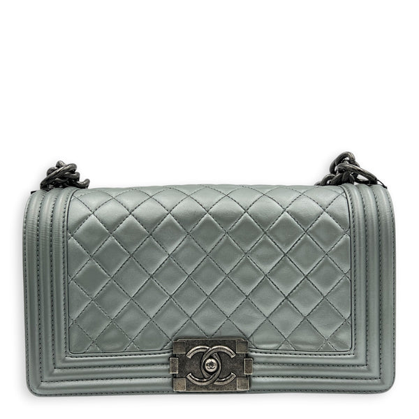 Boy Medium Metallic Silver (recolored) Shoulder Bag in Lambskin, Ruthenium hardware
