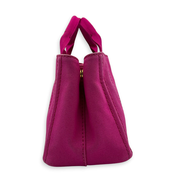 Canapa Small Pink Tote Bag in Canvas, Gold hardware