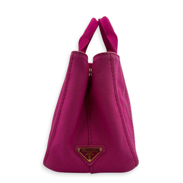 Canapa Small Pink Tote Bag in Canvas, Gold hardware