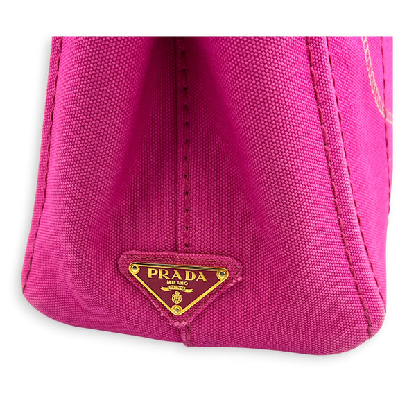 Canapa Small Pink Tote Bag in Canvas, Gold hardware