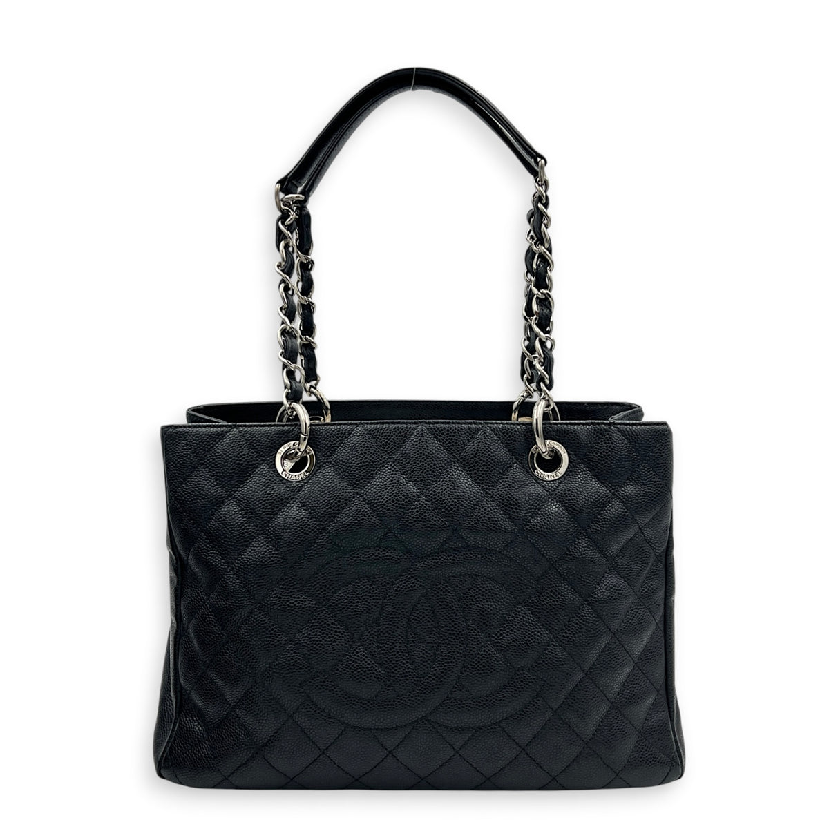GST Shoulder Bag Black in Caviar Leather, Silver hardware