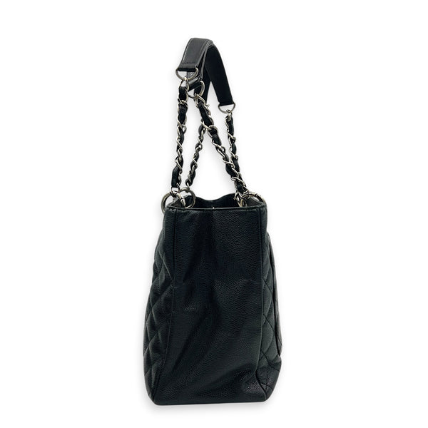 GST Shoulder Bag Black in Caviar Leather, Silver hardware