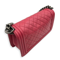 Boy Medium Pink Shoulder Bag in Calfskin, Ruthenium hardware