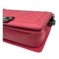 Boy Medium Pink Shoulder Bag in Calfskin, Ruthenium hardware