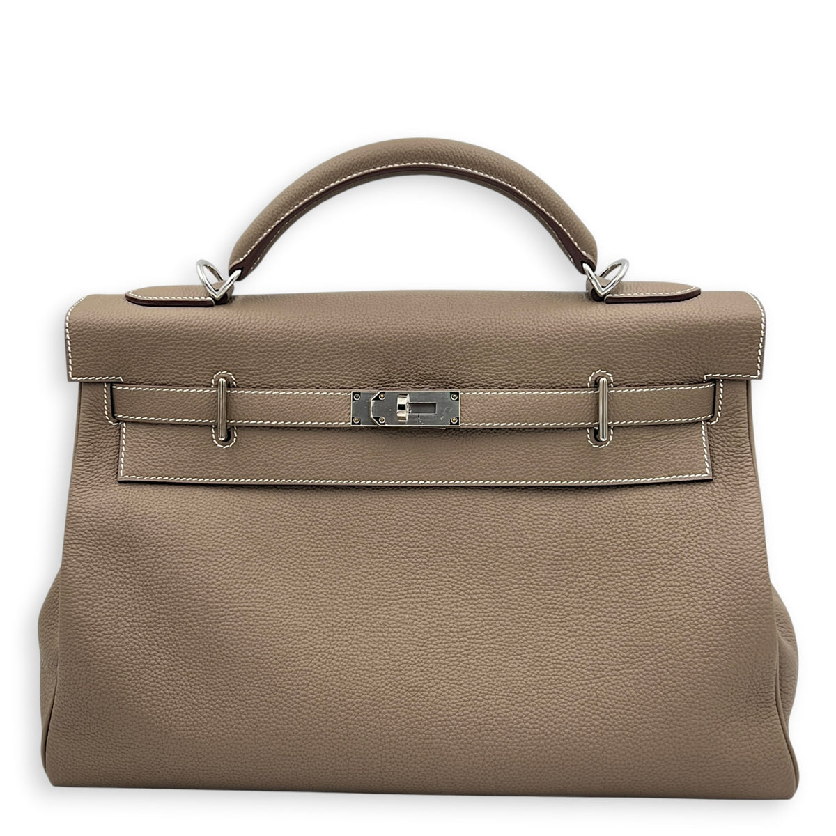 Kelly Maxi 42 Etoupe Top Handle Bag in Togo, Palladium hardware