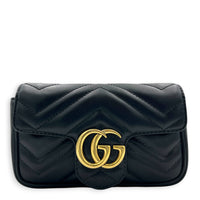 GG Marmont Crossbody Bag Super Mini Black in Calfskin, Gold hardware