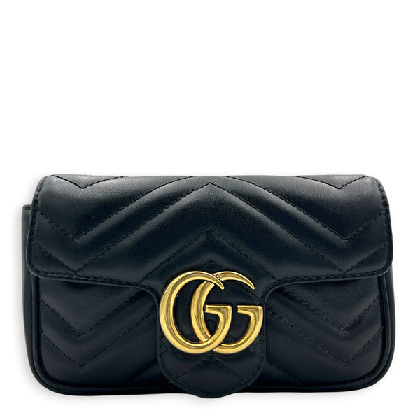 GG Marmont Crossbody Bag Super Mini Black in Calfskin, Gold hardware