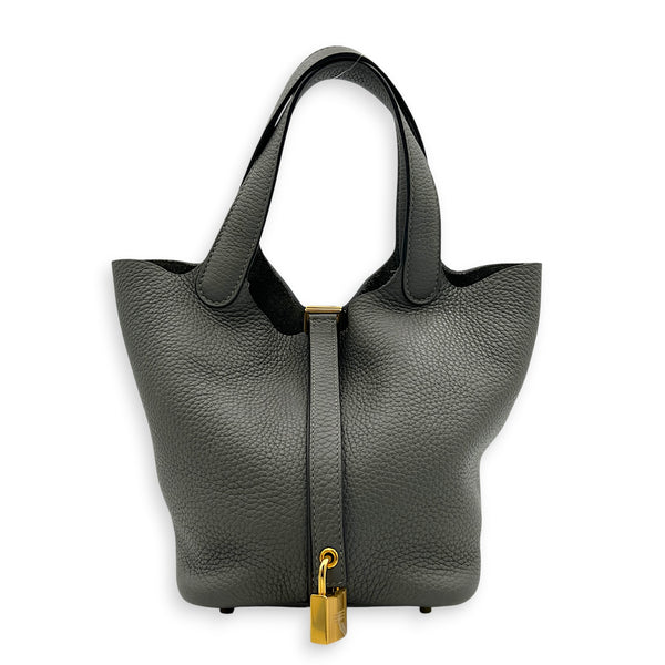 Picotin 18 Gris Meyer Top Handle Bag in Clemence, Gold hardware