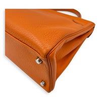Kelly 32 Orange H Top Handle Bag in Clemence, Palladium hardware