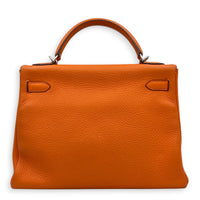 Kelly 32 Orange H Top Handle Bag in Clemence, Palladium hardware
