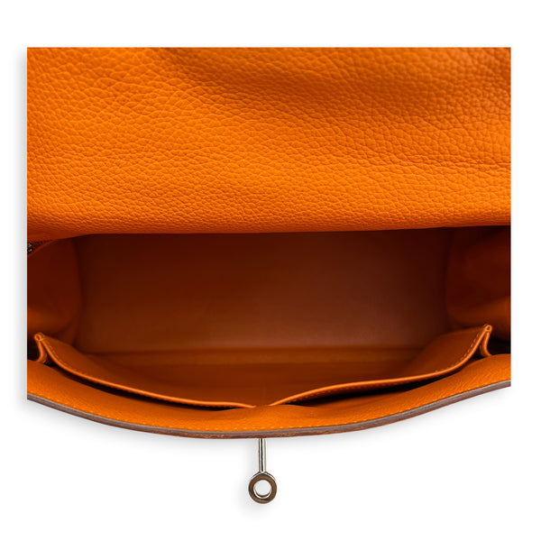 Kelly 32 Orange H Top Handle Bag in Clemence, Palladium hardware