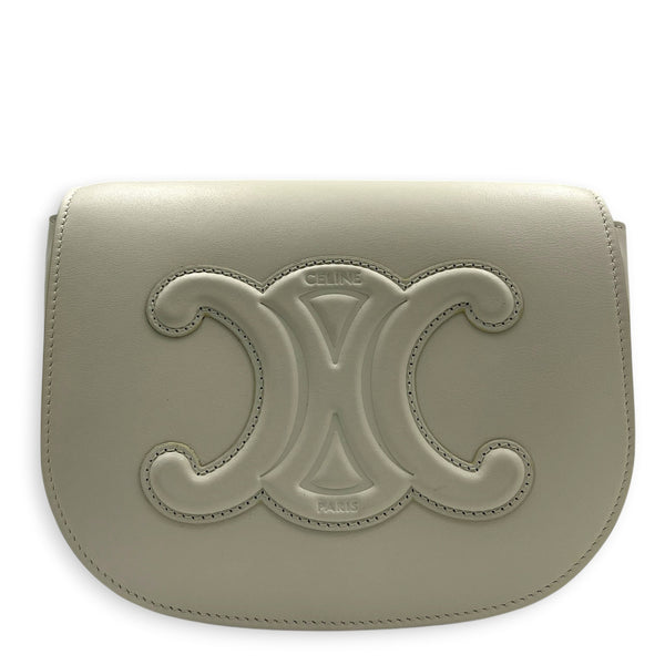 Folco Optic White Crossbody Bag in Calfskin, Gold hardware