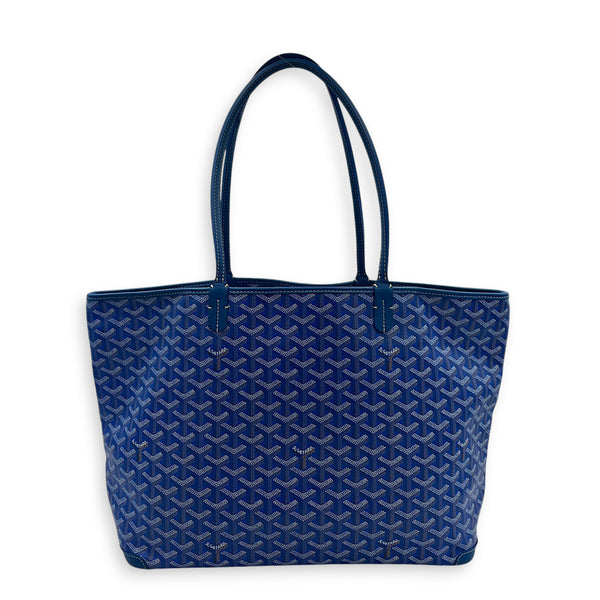 Artois MM Bleu Tote Bag in Coated Canvas, Silver hardware