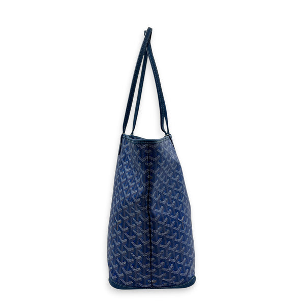 Artois MM Bleu Tote Bag in Coated Canvas, Silver hardware