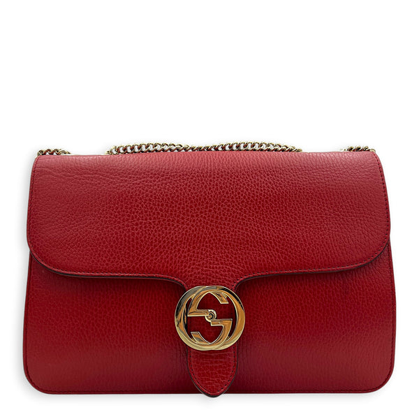 Interlocking G Wallet On Chain Hibiscus Red in Calfskin, Gold hardware
