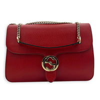 Interlocking G Wallet On Chain Hibiscus Red in Calfskin, Gold hardware