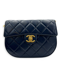CC Quilted Moon Crossbody Bag Blue in Calfskin, Gold hardware