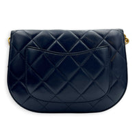 CC Quilted Moon Crossbody Bag Blue in Calfskin, Gold hardware