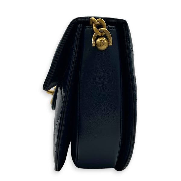 CC Quilted Moon Crossbody Bag Blue in Calfskin, Gold hardware