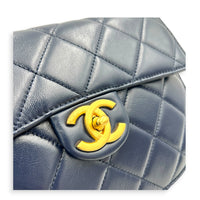 CC Quilted Moon Crossbody Bag Blue in Calfskin, Gold hardware