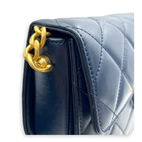 CC Quilted Moon Crossbody Bag Blue in Calfskin, Gold hardware
