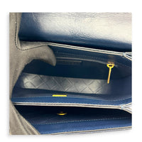 CC Quilted Moon Crossbody Bag Blue in Calfskin, Gold hardware