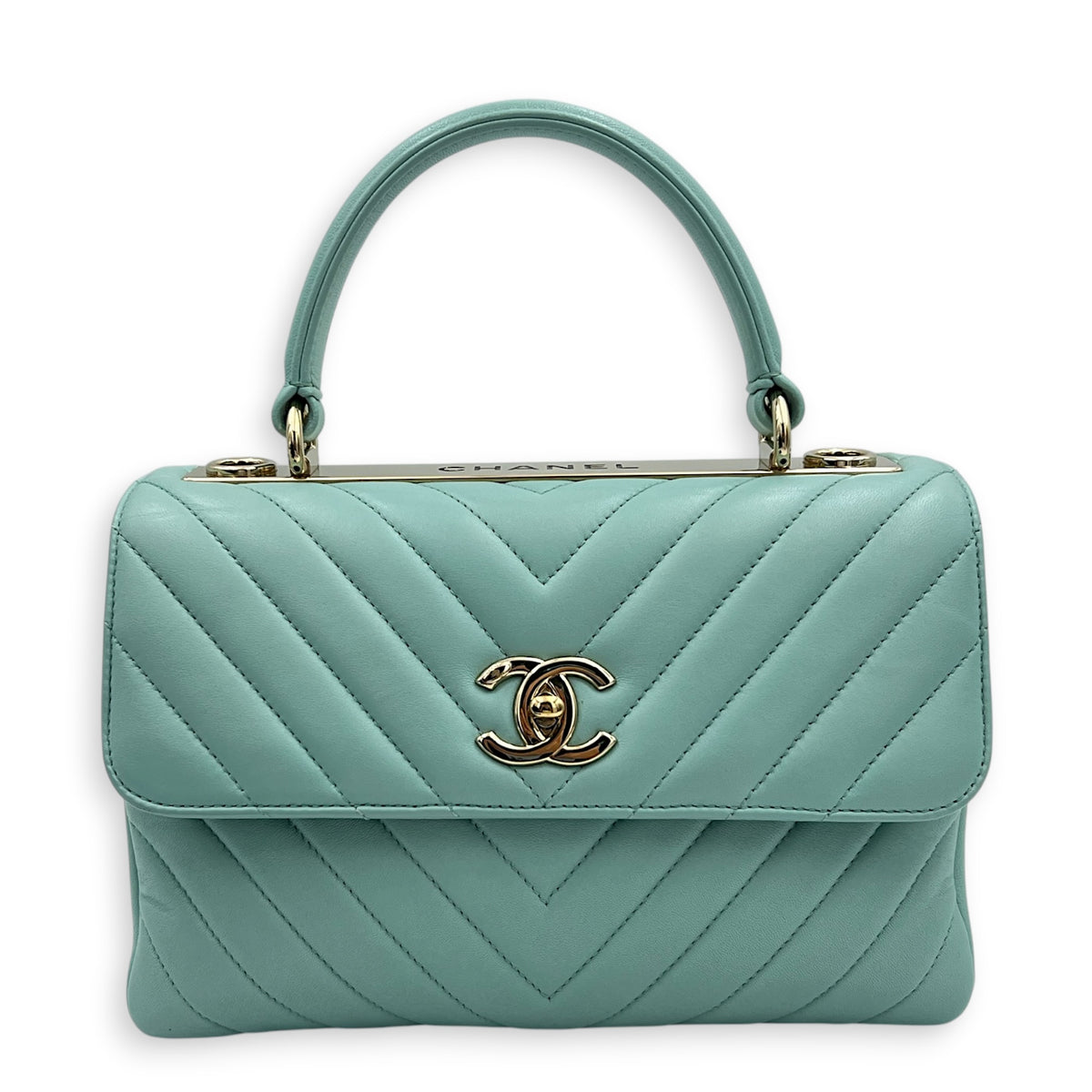 Trendy CC Blue Top Handle Bag in Lambskin, Silver hardware