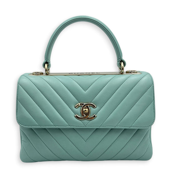 Trendy CC Blue Top Handle Bag in Lambskin, Silver hardware