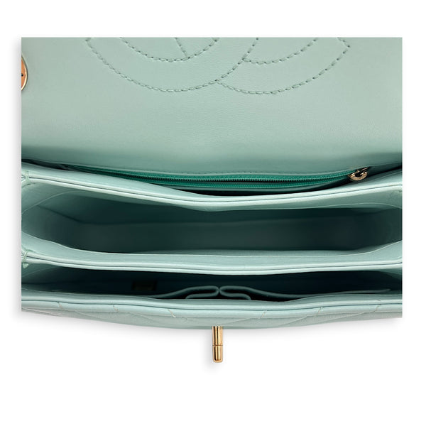 Trendy CC Blue Top Handle Bag in Lambskin, Silver hardware