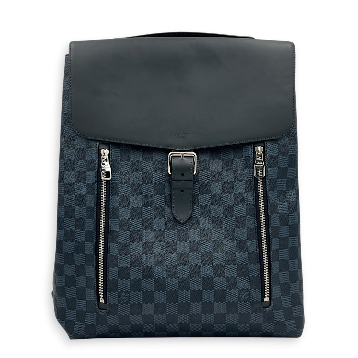 Newport Blue Damier Cobalt Backpack in Coated Canvas, Silver hardware